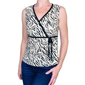 Retro Carlie’s Court Linen Ivory Zebra Floral Printed Tank Top